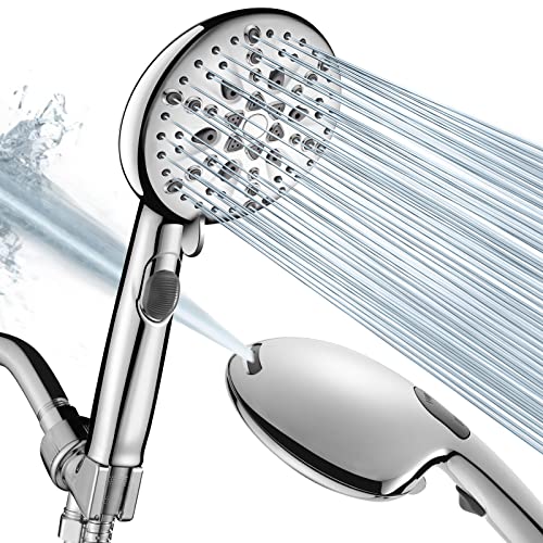Cobbe High Pressure 9 Functions Shower Head with handheld - Luxury Modern Chrome Look, Built-in Power Spray to Clean Corner, Tub and Pets, Stainless Steel Hose Adjustable Bracket, Chrome
