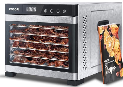 COSORI Food Dehydrator for Jerky, Holds 7.57lb Raw Beef with Large 6.5ft² Drying Space, 6 Stainless Steel 13'x12' Trays, 165°F Dehydrated Dryer for Dog Treats, Herbs, Meat, Fruit, and Yogurt, Silver