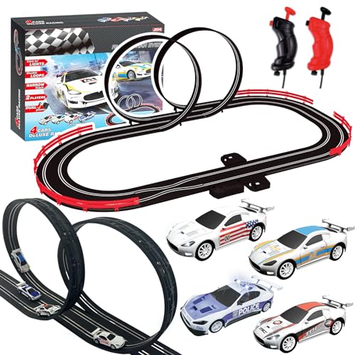 AGM MASETCH Slot Car Race Track Sets with 4 Exquisite Slot Cars, Battery or Electric Car Track, 2 Controllers, Lap Counter, Gift Toys for Boys and Girls Age 4-8 8-12