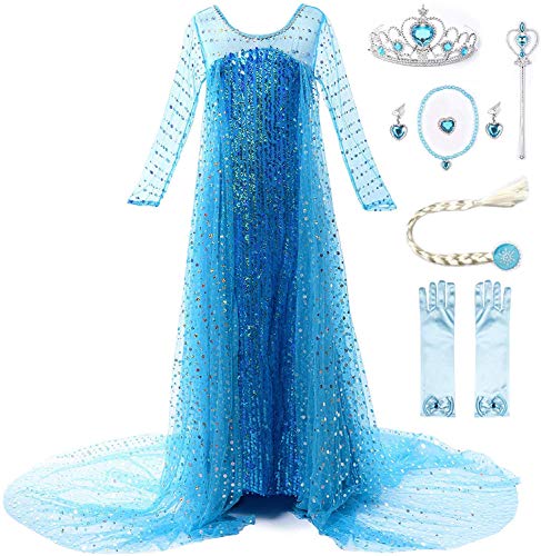 JerrisApparel Girls Princess Costume Birthday Party Christmas Fancy Dress up (4T, Blue with Accessories)