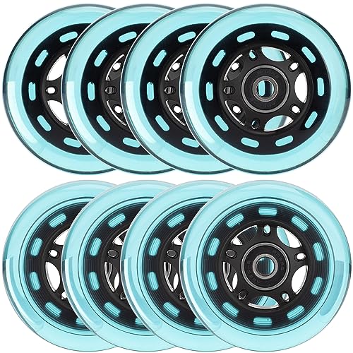HeyZomm Inline Skate Wheels Outdoor & Indoor Inline Skate Replacement Wheels 85a Roller Hockey Wheels w/Bearings ABEC-9 & Floating Spacers, 64mm 70mm 72mm 76mm 80mm 84mm 90mm Dia, 8-Pack (80mm, Blue)