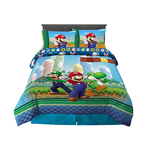 Franco Kids Bedding Super Soft Comforter and Sheet Set, (5 Piece) Full Size, Mario