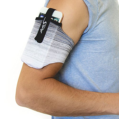 Sprigs Armband for iPhone 11/x/xr/8/7 Plus, Galaxy S10/S9, Google Pixel 4. Lightweight & Comfortable Running Armband, Stretches to Fit All Phones with Case - (Gray Biltz, Medium)
