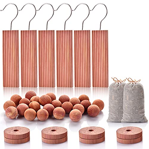 Homode Cedar Blocks for Clothes Storage, Cedar Wood Chips and Balls for Closets and Drawers, Fresh Scented Sachets, 40 Pack
