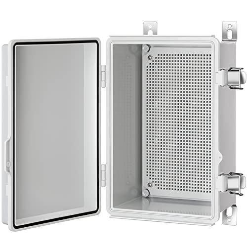 Gratury Junction Box, IP67 Waterproof Plastic Enclosure for Electrical Project, Hinged Grey Cover, includes Mounting Plate and Wall Bracket 290×190×140mm (11.4'×7.5'×5.5')