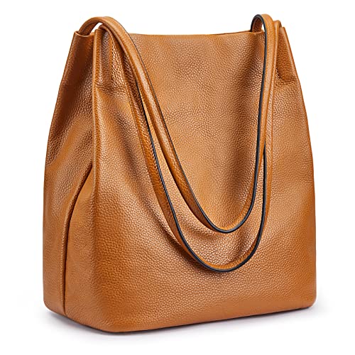 Kattee Women Soft Genuine Leather Totes Shoulder Bag Purses and Handbags with Top Magnetic Snap Closure (Brown)
