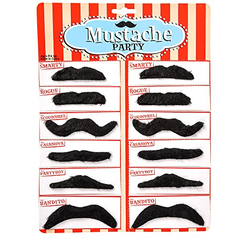 Road Island Novelty 3.5' Black Fake Mustaches, Pack of 12