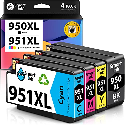 Smart Ink Compatible Ink Cartridge Replacement for HP 950XL 951XL 950 XL 951 XL 4 Pack Combo to use with Officejet Pro 8600 plus 8610 8620 8100 8625 8630 Printers (1 Black & 1 Cyan 1 Magenta 1 Yellow)