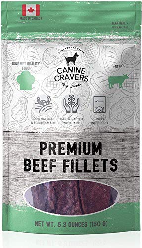 Canine Cravers Single Ingredient Dog Treats – Premium Beef Fillets - Human Grade Air Dried Hypoallergenic Pet Food – Grain, Gluten, and Soy Free – 100% All Natural – 5.3 oz