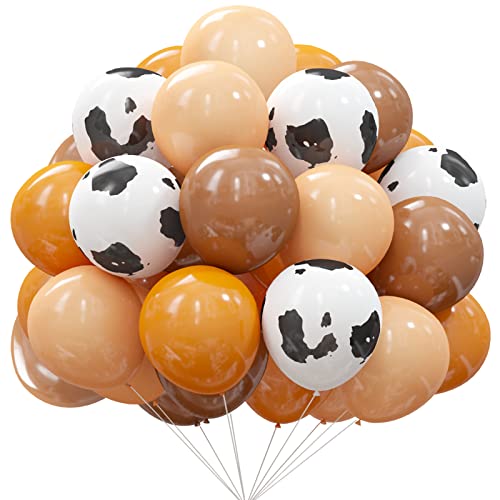 60pcs Western Party Decorations Cow Balloons - 12' Brown Cow Print Cowboy Balloons for Highland Cow Cowboy Baby Shower Farm Birthday Party Decoration Supplies