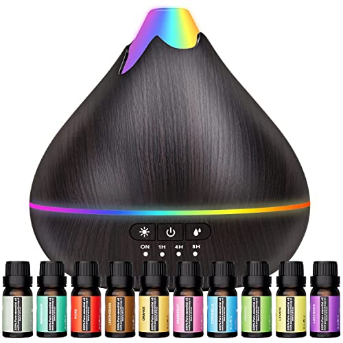 Essential Oil Diffusers 550ml Diffuser,10 Essential Oils Diffuser Gift Set,Advanced Ceramic Ultrasonic Technology Aromatherapy Diffusers Auto Shut-Off for 15 Ambient Light Settings（Black）