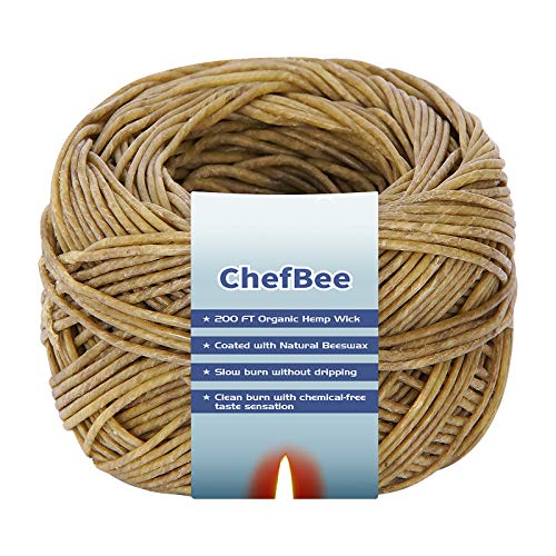 CHEFBEE 200 FT Organic Hemp Wick, Hemp Wick Well Coated Natural Beeswax for Hemp Wick Lighter or Candle Making, Slow Burn, No Dripping, Standard Size(1.1mm)