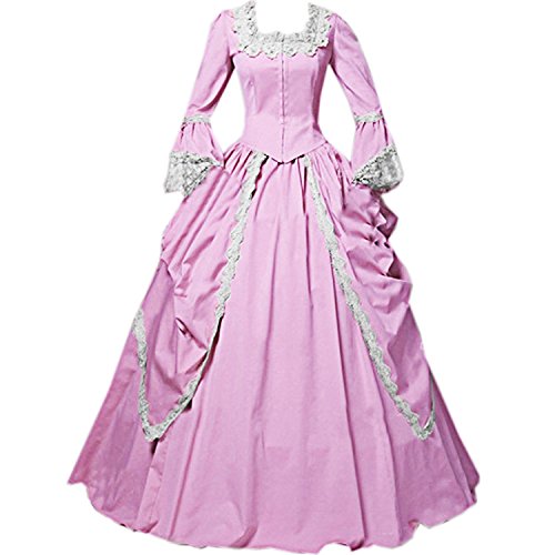 I-Youth Womens Lace Marie Antoinette Ball Gown Dress Victorian Costume Dresses (S, Pink)