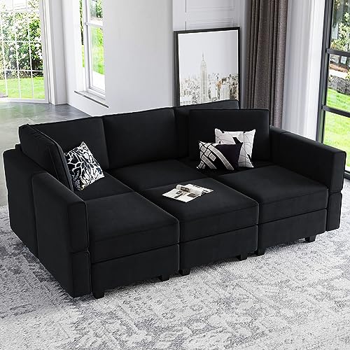 Belffin Modular Velvet Sectional Sofa with Chaise Lounge Sectional Sleeper Sofa with Storage Chaise Sofa Bed Couch for Living Room Black