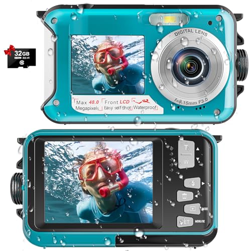 YISENCE Waterproof Digital Camera Underwater Camera Full HD 2.7K 48 MP Video Recorder Selfie Dual Screens 16X Digital Zoom Flashlight Waterproof Camera for Snorkeling (DV806)…