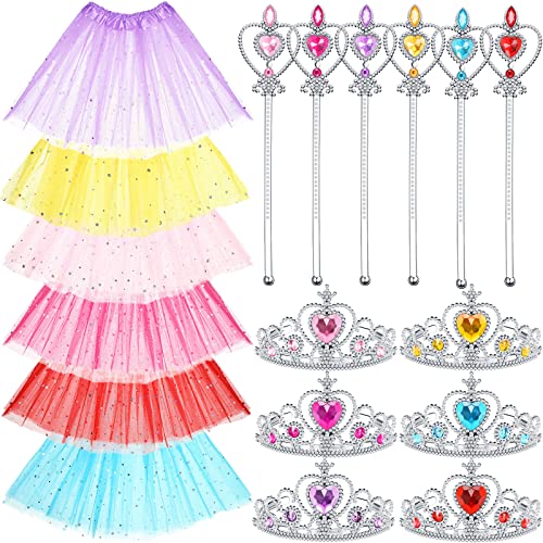 JaGely 18 Pcs Princess Dress up Tutu Crown Magic Wand Accessories Tiara Ballet Tutu Skirt for 3-8 Years Old Girls Costume Party Favors