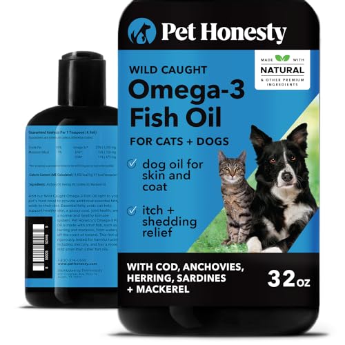 PetHonesty Omega 3 Fish Oil Supplement for Dogs & Cats (32oz), Wild Caught Omega 3 Fish Oil for Skin and Coat Health, Supports Shedding, Skin & Coat, Immunity, Joint, Brain & Heart, EPA + DHA