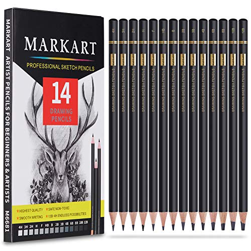 MARKART Professional Drawing Sketching Pencil Set - 14 Pieces,Graphite,(12B - 4H), Ideal for Drawing Art, Sketching, Shading, Artist Pencils for Beginners & Pro Artists