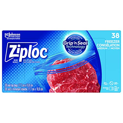 Ziploc Medium Food Storage Freezer Bags, Grip 'n Seal Technology for Easier Grip, Open and Close, 38 Count