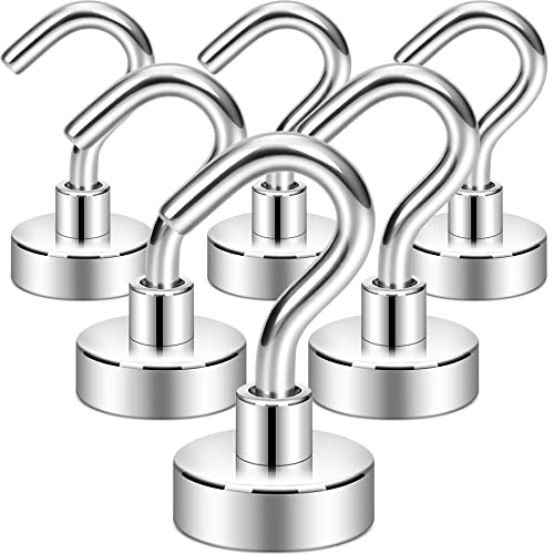 Neosmuk Magnetic Hooks, 27lb+ Heavy Duty Earth Magnets with Hook for Refrigerator, Extra Strong Cruise Hook for Hanging, Magnetic Hanger for Curtain, Grill(Silver, Pack of 6)