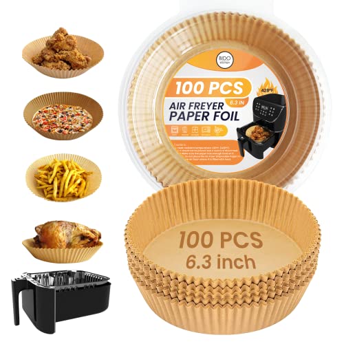 Air Fryer Disposable Paper Liners, 100 Pcs - 6.3 in’ Non Stick Baking and Parchment Paper Sheets -Oil&Water Proof-Airfryer Parchment Liners-for Baking, Roasting and Frying-Cooking,Kitchen Accessories