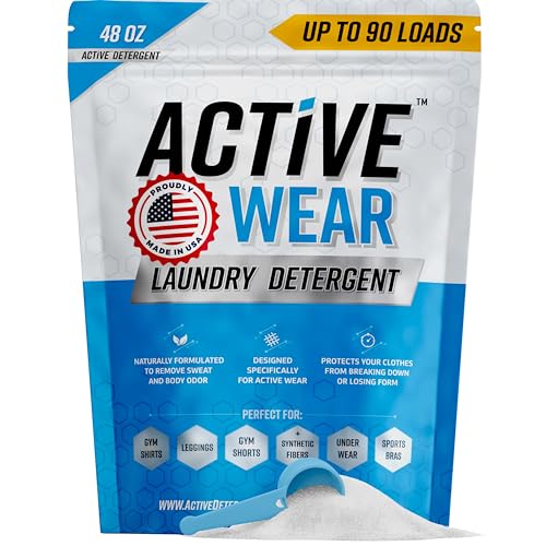 Active Wear Laundry Detergent & Soak - Formulated for Sweat and Workout Clothes - Natural Performance Concentrate Enzyme Booster Deodorizer - Powder Wash for Activewear Gym Apparel (90 Loads)