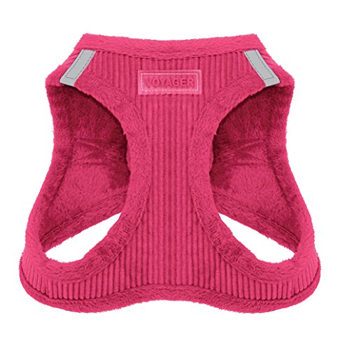 Voyager Step-In Plush Dog Harness – Soft Plush, Step In Vest Harness for Small and Medium Dogs by Best Pet Supplies - 1Fuchsia Corduroy, M (Chest: 16 - 18')