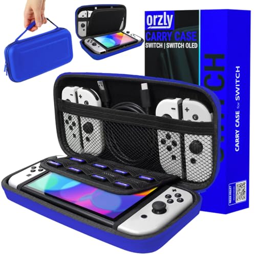 Orzly Carrying case for Nintendo Switch OLED and Switch Console - Midnight Blue Protective Hard Portable Travel case Shell Pouch for Nintendo Switch Console & Accessories