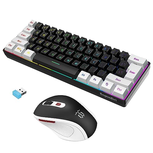Snpurdiri 2.4G Wireless Gaming Keyboard and Mouse Combo, Include Small 60% Merchanical Feel Keyboard, Ergonomic Design Mini Mouse(Black and White)