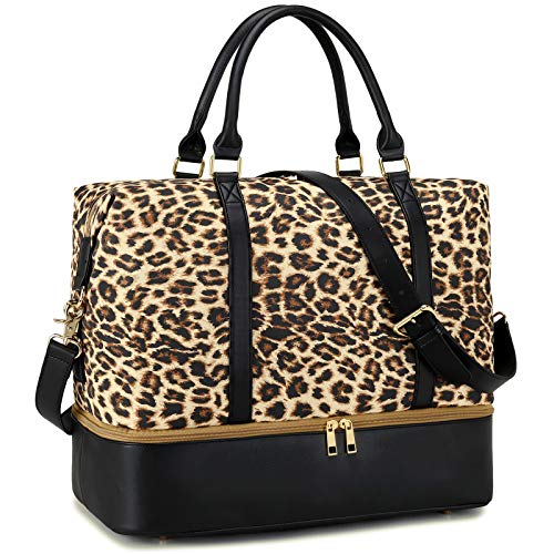 CAMTOP Women Ladies Weekender Travel Bag Overnight Carry-on Duffel Tote Luggage (Leopard-Brown)