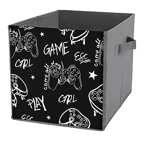 DamTma Storage Cubes Black Joystick Gamepad 11 Inch Cube Storage Bin with Handles Girl Gamer Fabric Collapsible Cube Baskets for Shelf Toys Clothing Books