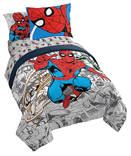 Marvel Spiderman Spidey VS 5 Piece Twin Size Bed Set - Includes Comforter & Sheet Set Bedding - Super Soft Fade Resistant Microfiber (Official Product)