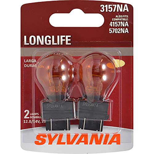 SYLVANIA 3157NA Long Life Mini Bulb - Amber Automotive Light Bulb - Car Signal, Ideal for Parking, Side Marker & Turn Signal Applications - 2 Bulbs