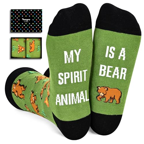 HAPPYPOP Funny Bear Gifts for Bear Lovers Bear Socks, Novelty Crazy Silly Fun Funky Socks for Women Men