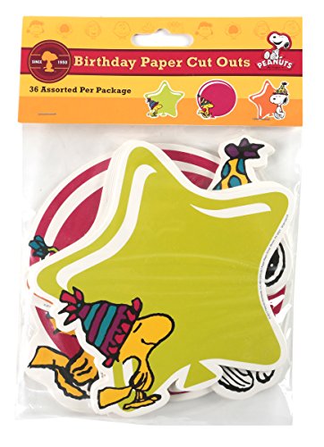 Eureka Peanuts Birthday Assorted Paper Cut-Outs, 12 Each of 3 Different Designs, 36-Piece