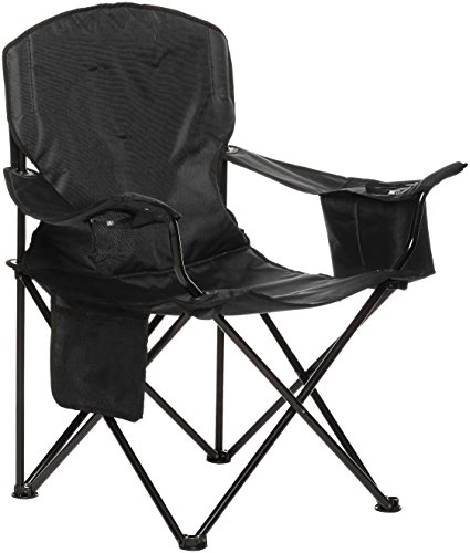 Amazon Basics Portable Camping Chair with 4-Can Cooler, Side Pocket, Cup Holder, and Carry Bag, Collapsible for Camping, Tailgates, Beach, and Sports, X-Large, Padded, Black