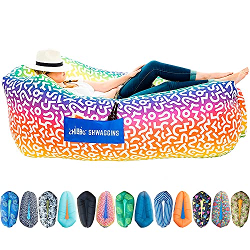 Chillbo Shwaggins Inflatable Couch – Cool Inflatable Chair Easy Setup Perfect for Hiking Gear, Beach Chair and Music Festivals.(Rainbow Swizzle)