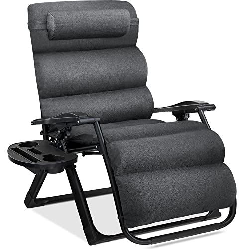 Best Choice Products Oversized Zero Gravity Chair, Folding Outdoor Patio Recliner, XL Anti Gravity Lounger w/Removable Cushion, Cup Holder, Side Tray, 350lb Capacity - Fossil Gray