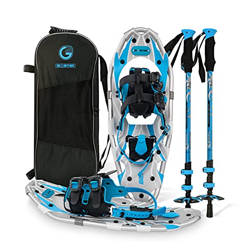 G2 21 Inches Blue Light Weight Snowshoes for Women Men Youth, Set with Trekking Poles, Tote Bag, Special EVA Padded Ratchet Binding, Heel Lift, Toe Box