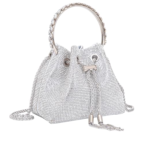 BBTT.ful Shoulder Bags Crossbody Bag Purses Handbags Crystals Evening Bag Silver for Women Girls Wedding Prom Party Club Bling Bling Sparkling (Large)