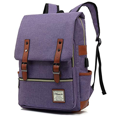 Mancio with USB Charging Port, Elegant Water Resistant Travelling Backpack Casual Daypacks College Shoulder Bag for Men Women, Fits up to 15.6Inch Laptop,Purple