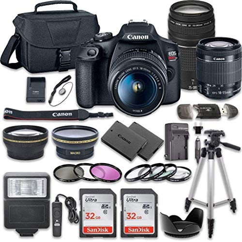 Canon EOS Rebel T7 DSLR Camera Bundle with Canon EF-S 18-55mm f/3.5-5.6 is II Lens + EF 75-300mm f/4-5.6 III Lens + 2pc SanDisk 32GB Memory Cards + Accessory Kit