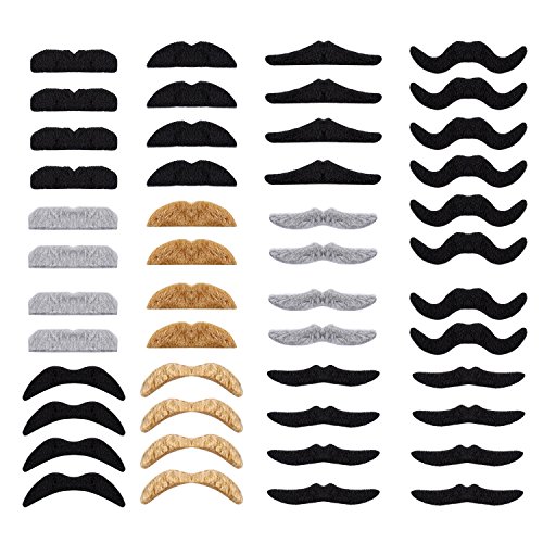 Whaline 48 Piece Self Adhesive Fake Mustache Set Novelty Mustaches for Costume and Halloween Festival Party