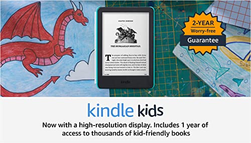 Kindle Kids (2022 release) – If it breaks, we will replace it, includes ad-free books, cover and adjustable light- Ocean Explorer