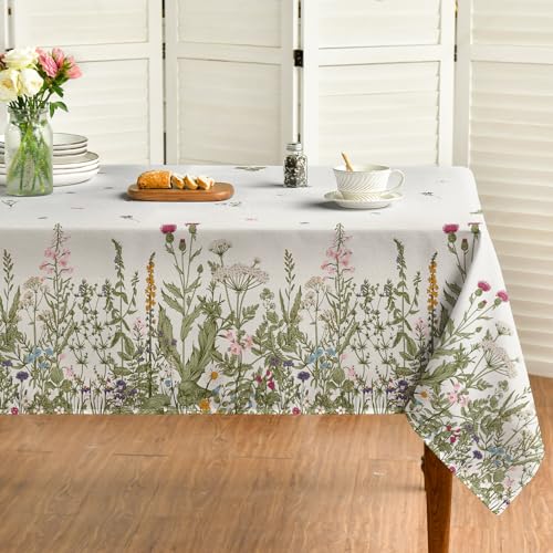 Horaldaily Spring Summer Tablecloth 60x84 Inch Rectangular, Wild Flowers Floral Table Cover for Party Picnic Dinner Decor