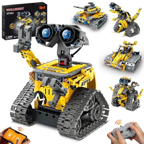 Sillbird STEM Building Toys, Remote & APP Controlled Creator 5in1 Wall Robot/Explorer Robot/Mech Dinosaur Toys Coding Set, Creative Gifts for Boys Girls Kids Aged 6 7 8-12 (435 Pieces)