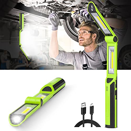 Work Light, Ropelux Rechargeable LED Work Light 1500 Lumens, Portable Flashlight 180° Rotate 3 Modes, with 3 Magnetic Base and Hook Mechanic Light, for Car Repairing/Under Hood/Emergency