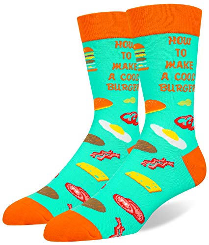 PanPacSight Men's Hamburger Socks, Novelty Funny Food Bacon Eggs Cheese Cosy Crew Party Blue Socks, Size 7-14