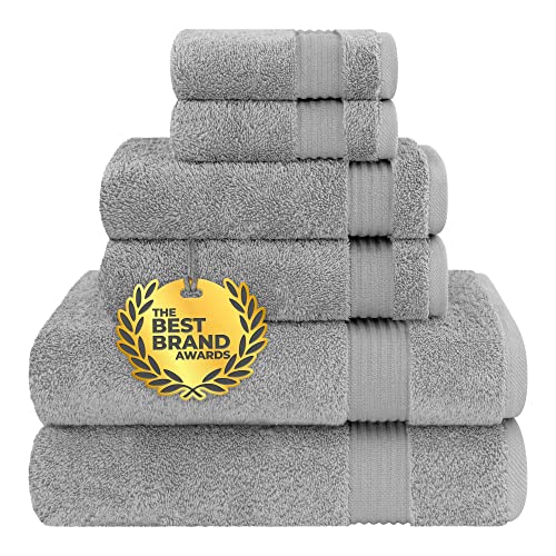 Cotton Paradise 6 Piece Towel Set 100% Cotton Soft Absorbent Turkish Towels for Bathroom 2 Bath Towels 2 Hand Towels 2 Washcloths Light Gray Towel Set