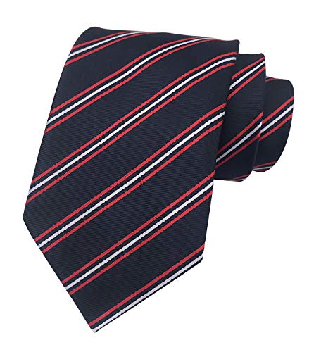 Elfeves Mens Black Red White Stripe Tie Spring Seft Poly Woven Party Cool Necktie 3.15'